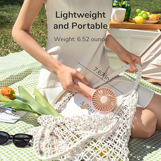 JISULIFE Handheld Portable Mini Fan, 4500mAh Powerful Battery Operate, Personal Small with 3 Speeds, USB Rechargeable for Outdoor, Indoor, Commute, Office, Travel, Gifts for Women Men -Pink
