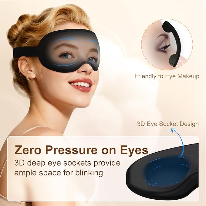 Gritin 100% Blackout Sleep Eye Mask for Side Sleeper Men Women, Zero Eye Pressure 3D Contoured Sleeping Mask with Adjustable Strap, Ergonomic Design Night Blindfold, Ultra Soft Comfortable for Travel