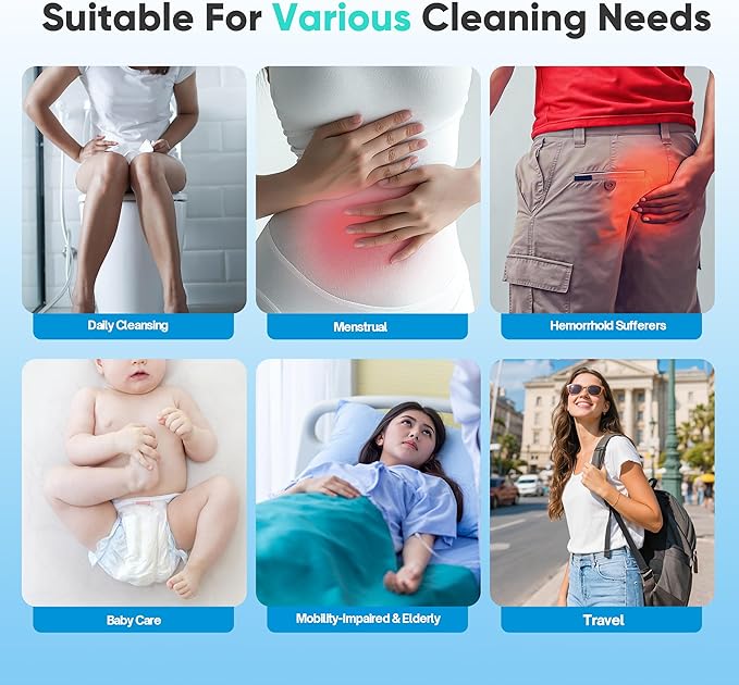 Portable Bidet for Travel | Bathroom - Rechargeable Electric Bidet Sprayer with 3 Pressure | Waterproof for Ultimate Personal Hygiene Cleaning at Home Office and Camping (Blue)