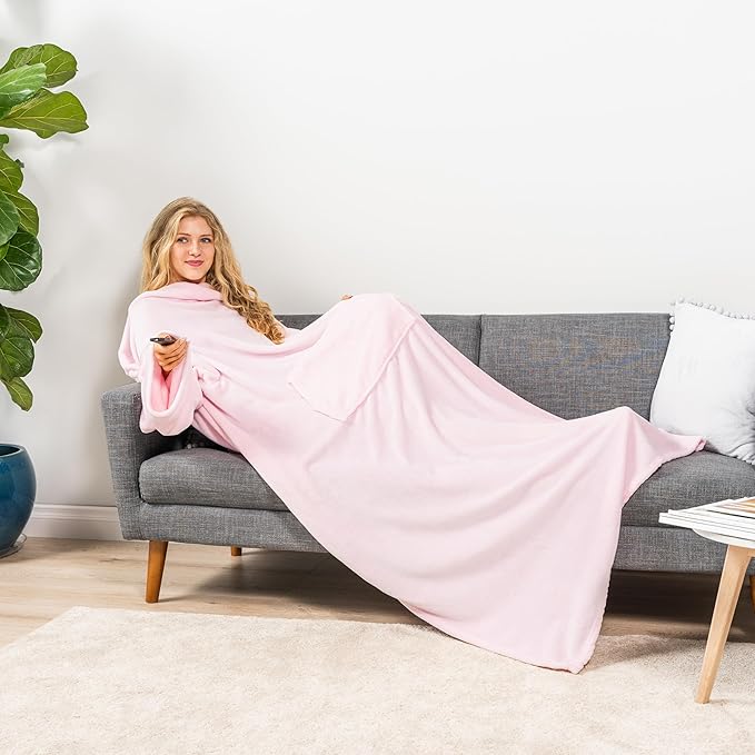 PAVILIA Blanket with Sleeves for Adult Women Men, Soft Warm Wearable Blanket Fleece Wrap Throw, Robe Blanket Gift