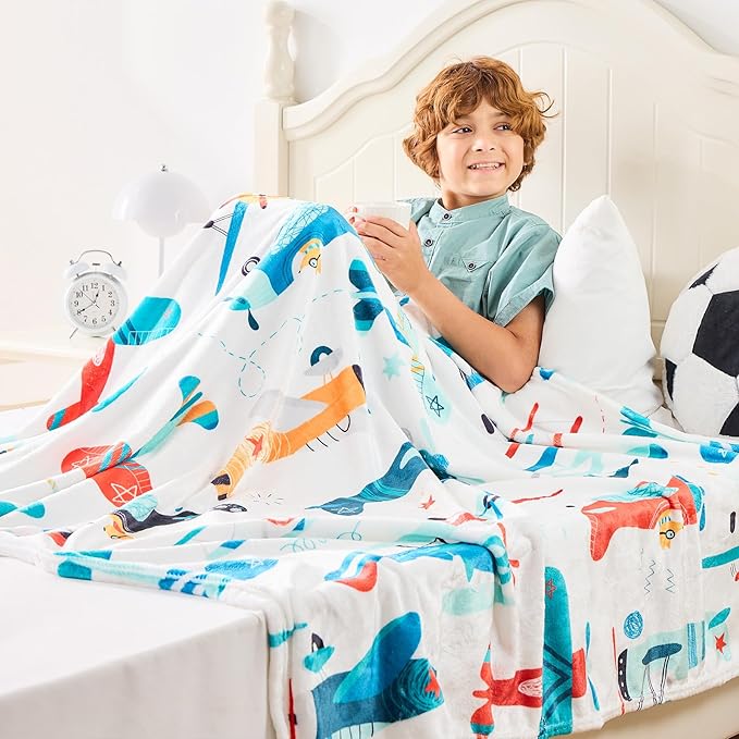 Wajade Airplane Blanket for Boys Soft Fleece Cute Aircraft Blanket for Couch Sofa Bedroom Fuzzy Flannel Blankets Birthday for Kids Boys 50"x60"