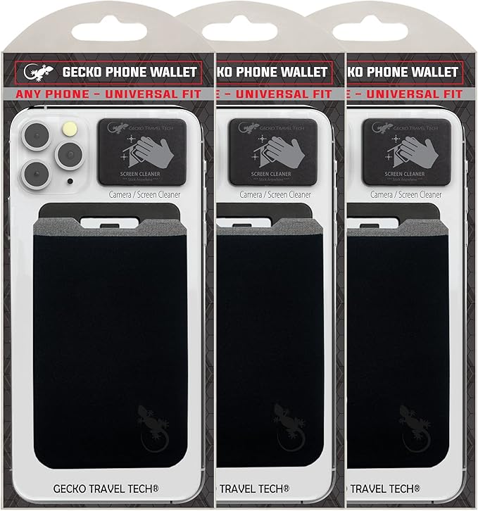 Phone Wallet - Adhesive Card Holder - Cell Phone Pouch - Stick on Lycra Pocket by Gecko - Carry Credit Cards and Cash