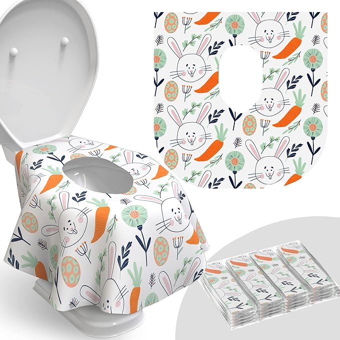 Relyo Disposable Toilet Seat Cover for Travel – 20 Pack with Covers Wrapped in Sets of 2, Non-Flushable Liners, Fits Most Seats – Kids, Toddlers, Adults (Bunny, 20)