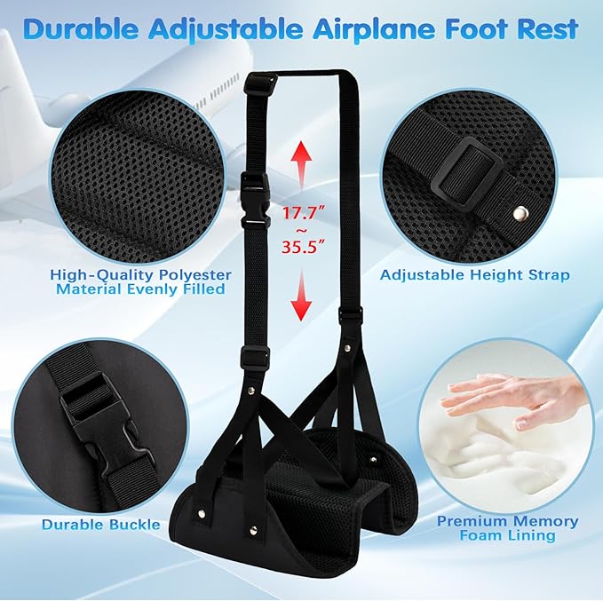 Separated Foot Hammock for Airplane Travel (2 Pack) - Portable, Height Adjustable Foot Rest for in-Flight Office Travel Accessories - Airplane Leg Rest to Reduce Swelling and Soreness