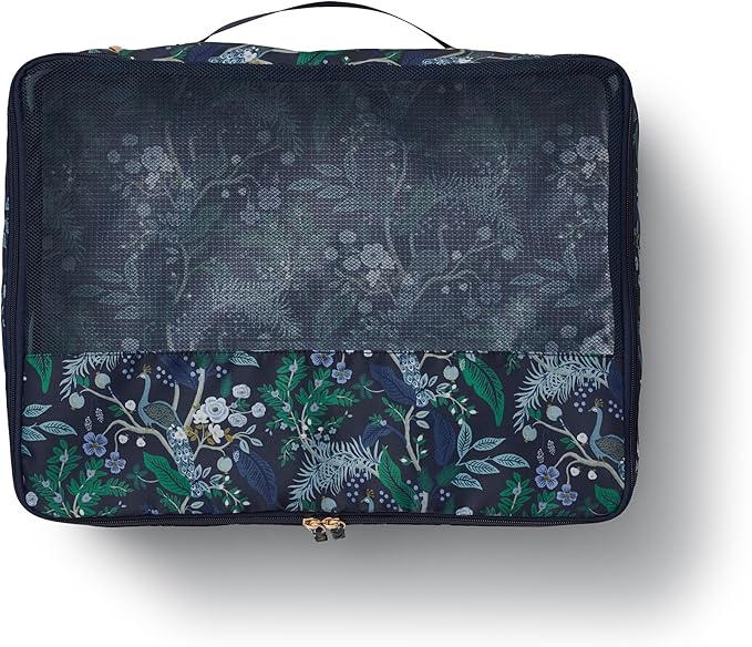 RIFLE PAPER CO. Soft Sided Packing Cubes Set of 3 (Includes 3 Different Sizes and a Laundry Bag, Travel Must Have Accessory, Stylized Pattern), Peacock