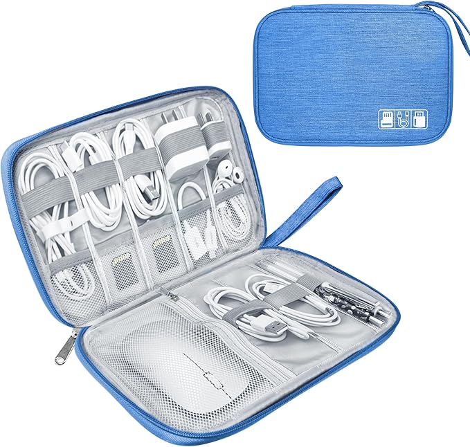 Lcsmaokin Electronics Travel Organizer,Portable Waterproof Electronic Travel Storage Bag for Small Charging Cord Storage,Charger,Small Electronics,SD Card etc,for Travel,Business -Sky Blue
