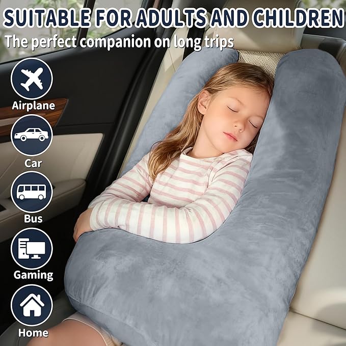 Car Pillow for Kids,Car Pillow for Sleeping, Travel Pillow for Kids with Adjustable Strap – Road Trip Pillow for Kid and Adults, Head and Neck Support, Car Travel Essentials, Green