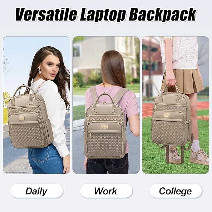 Tealari Laptop Backpack for Women,15.6 Inch Laptop Backpack for Work,Water Resistant Travel Backpack,College Bookbag with Wallet (Khaki)