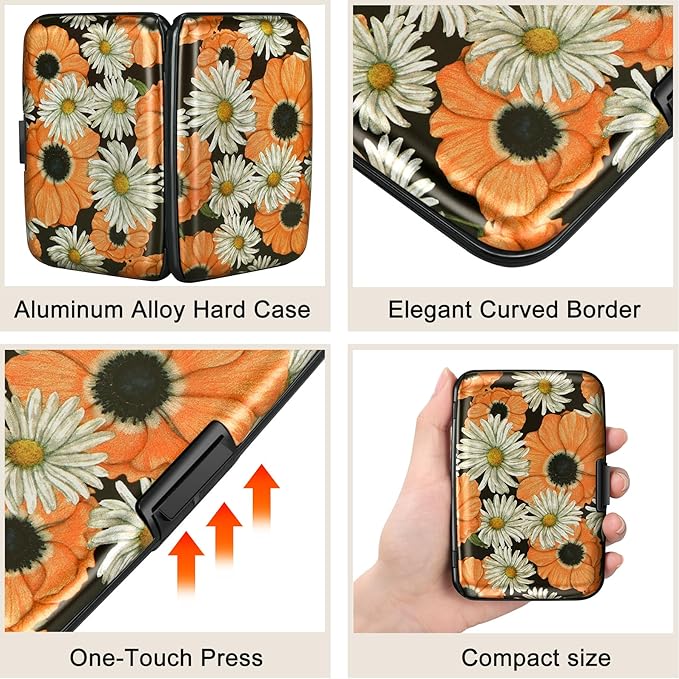 ELFISH Mini RFID Aluminum Wallet Credit Cards Holder Business Card Case Metal ID Case for Men Women(Chamomile)