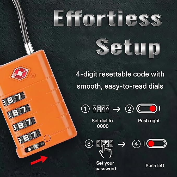 ANVIL TSA Approved Luggage Locks with Search Alert Indicator, 4-Digit Combination Suitcase Lock, Advanced TSA008 Core Heavy Duty Anti-Theft Travel Lock for Double Zippers, Backpacks (2, Orange)