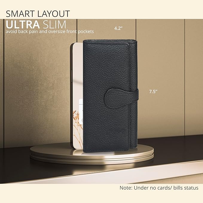 Real Leather Women Wallet Leather with RFID Blocking -Trifold Card Holder Designer Ladies Clutch with ID Window Wallets