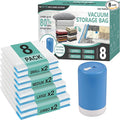Cozy Essential Travel Vacuum Storage Bags with Rechargeable Cordless USB Pump, Space Saver Bags for Luggage, Suitcase, Carry-On, for Clothes, Blankets, Bedding & Seasonal Storage,8 Combo