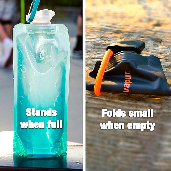 Vapur Collapsible Water Bottle With Carabiner, Compact Bottle Folds Flat For Hydration On The Go, Ideal for Traveling, Hiking or Camping, 23 Ounce, Marigold, Pack of 1