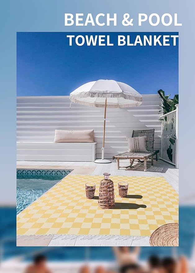 Antfuny Giant Beach Towel Blanket Autumn Outing Stuff for Women & Men Road Trip Camping Gear Ship Cruise Gear Must Haves Extra Large XXL Yellow Plain PatternAirplane Accessories Travel Gadgets