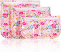 HIONXMGA TSA Approved Toiletry Bag, Set of 3 Clear Travel Toiletry Bag Quart Size Zipper Travel Pouch, Waterproof Makeup Cosmetic Bag for Women Men Kids Toiletries Carry on, Flowers