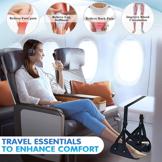 Separated Foot Hammock for Airplane Travel (2 Pack) - Portable, Height Adjustable Foot Rest for in-Flight Office Travel Accessories - Airplane Leg Rest to Reduce Swelling and Soreness