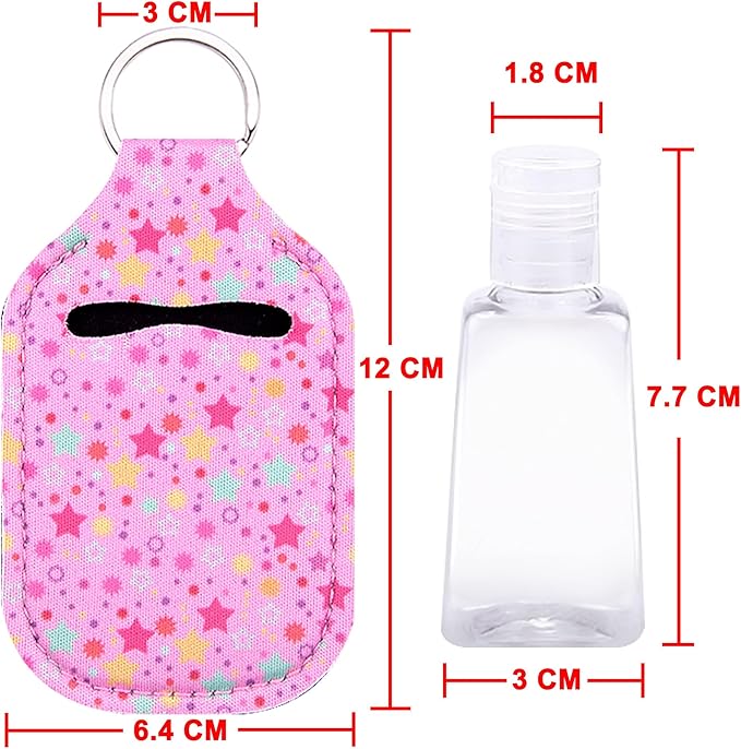 Duufin 72 Pieces Hand Sanitizer Holders Empty Travel Bottles Set Including 36 Pieces Clear Refillable Bottles and 36 Pieces Hand Sanitizer Keychain Holder for Backpack and Purse (Assorted Patterns)