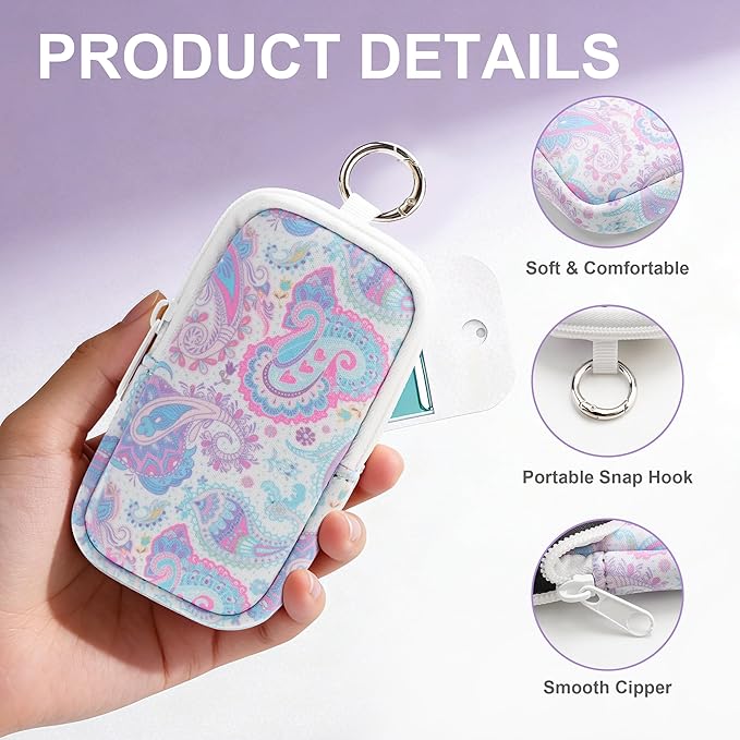 KJQJLY 2 Pack Hand Sanitizer Holder Pouch, Zippered Portable Sanitizer Case with Cute Pattern, Keychain D-Ring for Purse, Backpack & Travel