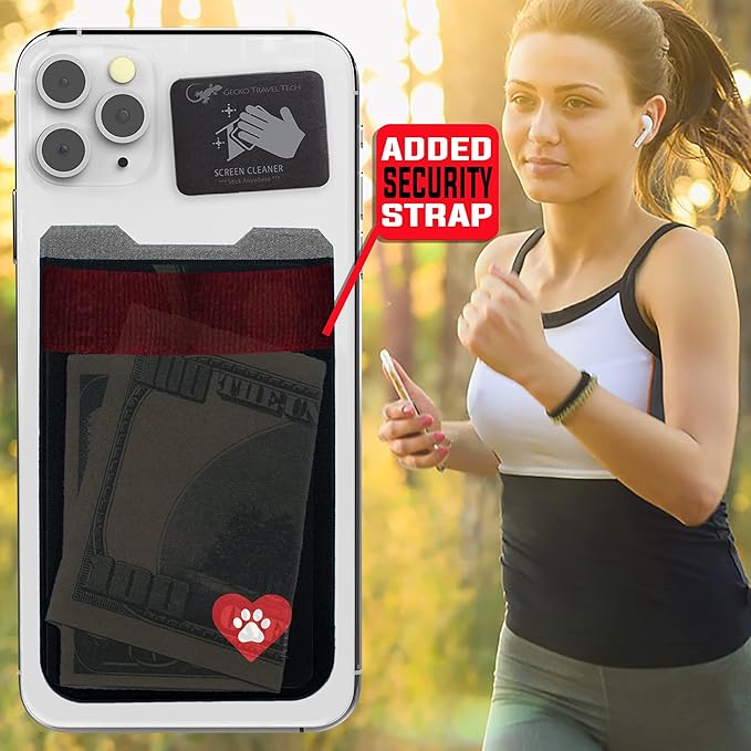 Phone Wallet - Adhesive Card Holder - Cell Phone Pouch - Stick on Lycra Pocket by Gecko - Carry Credit Cards and Cash