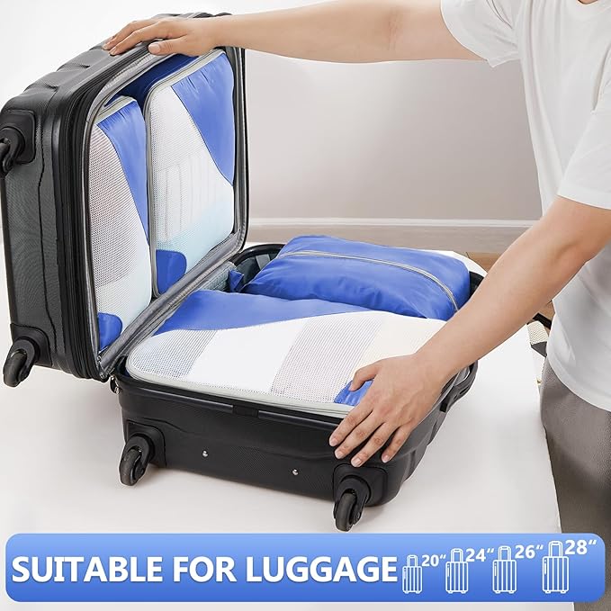 8 Set Packing Cubes for Travel, Gifts for Women Mom,Anti-Tearing Suitcase Organizer for Luggage with Shoe & Hanging Toiletry Bag,OlarHike Vacation Essentials & Accessories for Cruise Ship,Klein Blue