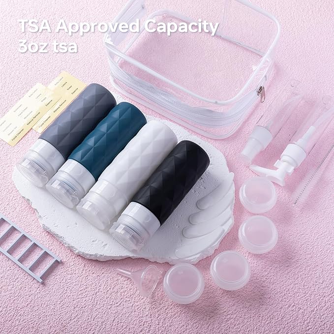 20Pack Travel Bottles Set,Leak Proof TSA Approved Travel Size Containers, Travel Essentials for Conditioner, Shampoo, Lotion & Body Wash Accessories (Dark Color) (Dark Color)