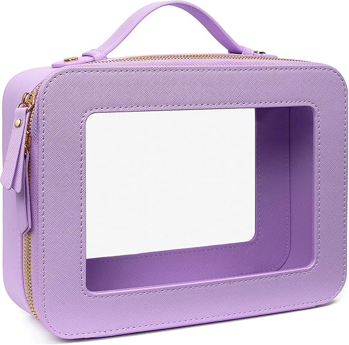 LETGO Clear Makeup Bags - TSA Approved Toiletry Bags with Zipper, Makeup Organizer for Carry-on Travel Essentials, Cosmetic Bags for Women & Men (Large Purple)