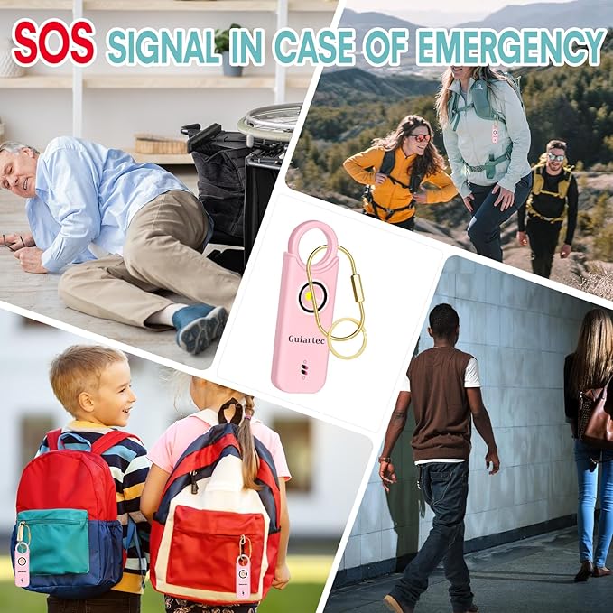 Rechargeable Personal Safety Alarm for Women, 135 dB Loud Self Defense Keychain Siren with LED Strobe Light, Personal Emergency Security Safe Devices Key Chain Alarms for Women Kids Elderly (Pink)
