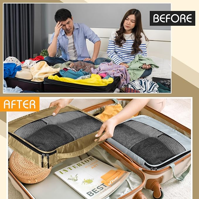 5 Pcs Packing Cubes for Suitcase Large Travel Cubes Carry on Luggage Organizer Bags for Clothes Accessories(L,Apricot)