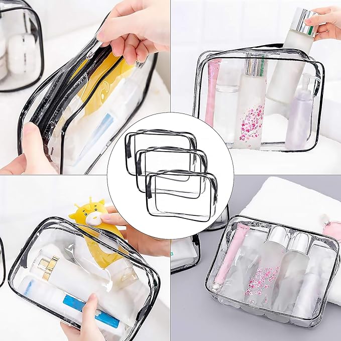 Cosywell Clear Toiletry Bag Quart Size Bag Travel Makeup Cosmetic Bag PVC Toiletries Cosmetic Pouch for Women Men 3PCS (S)