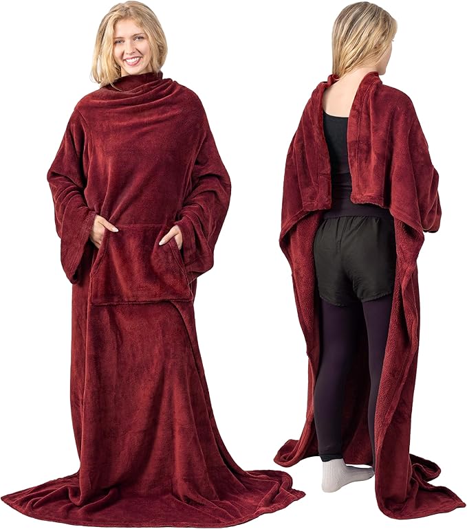 PAVILIA Blanket with Sleeves for Adult Women Men, Soft Warm Wearable Blanket Fleece Wrap Throw, Robe Blanket Gift