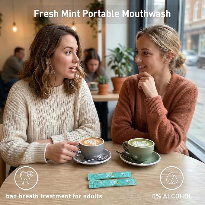 Mouthwash Travel Size Portable 60 Individual Disposable Packets to Go, Alcohol & Fluoride Free Fresh Mint Mouthwash Strips for Superior Oral Hygiene (Pack of 60)