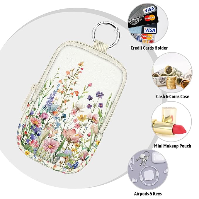 Hand Sanitizer Spray Case, Wild Flowers Floral Hand Sanitizer Holder Zippered Pouch, Cute Fashion Accessory with Snap Hook for Glow Mist and Power Mist 1FL OZ