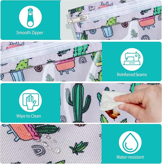 HIONXMGA TSA Approved Toiletry Bag, Set of 3 Clear Travel Toiletry Bag Quart Size Zipper Travel Pouch, Waterproof Makeup Cosmetic Bag for Women Men Kids Toiletries Carry on, Cacti Large