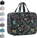 Everfun Hanging Toiletry Bag for Travel, 12x9x4.5 inch Large Capacity Cosmetic Organizer with Leakproof Wet/Dry Compartment, Waterproof Dopp Kit Toiletries Bag for Women Black Leaves