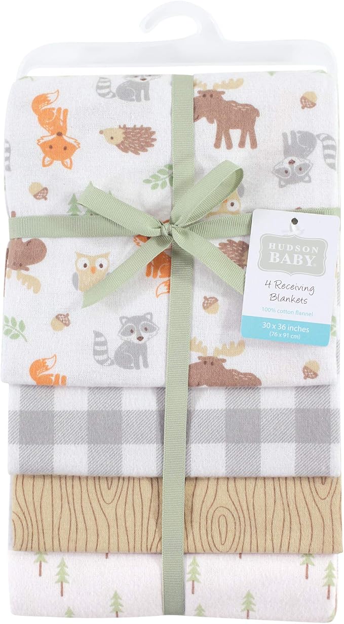 Hudson Baby Unisex Baby Cotton Flannel Receiving Blankets, Woodland, One Size