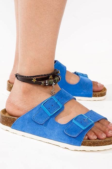 Project Cloud 100% Genuine Leather Flat Sandals For Women 2026 Cork Footbed Womens Sandals with Memory Foam and arch support Vacation Essentials Slides for Women Footwear (Venita)