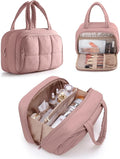 Marscamd Travel Makeup Bag for Women, Puffy Cosmetics & Toiletry Organizer with Leakproof Pockets for Travel-Size Shampoo, Conditioner, Brushes & Essentials - Medium Size, Dark Pink (Bag Only)