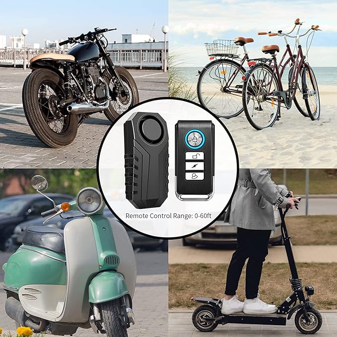 113dB Bike Alarm, Wireless Vibration Motion Sensor Waterproof Motorcycle Alarm with Remote, Anti-Theft Vibration Bicycle Alarm Waterproof Vehicle Security Alarm System, 2 Pack