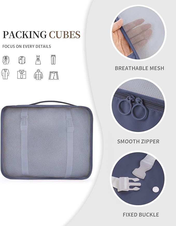 Anjing 11 PCS Packing Cubes for Suitcases Carry on, Space-Saving Travel Luggage Packing Organizers for Travel Essentials, Water-Resistant Luggage Suitcase Organizer Bags Set, Navy Blue