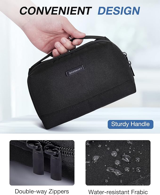 BAGSMART Electronics Organizer Pouch, Travel Tech Organizer Bag for Travel Essentials, Cord Organizer Bag as Travel Accessories for Men Women, Portable Charger Organizer with Handle, Black