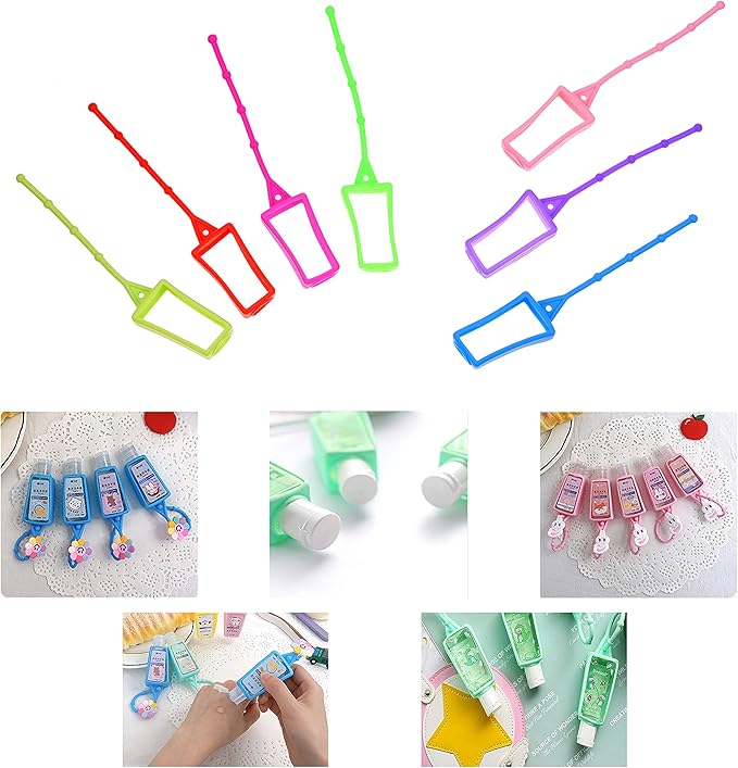 Kare & Kind 7x Silicone Hand Sanitizer Protective Cases (empty) - Soft Smooth Holders for 30ML Bottles - Comes with Soft Adjustable Loops for Backpacks, Keychains - Use for Travel, Home