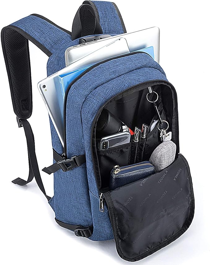 Tzowla Travel Laptop Backpack Water Resistant Anti-Theft Bag with Giant Tumbler Holder Pocket and Lock 17.3 Inch Computer Business Backpacks for Women Men Work College Gift,Casual Daypack(Blue)