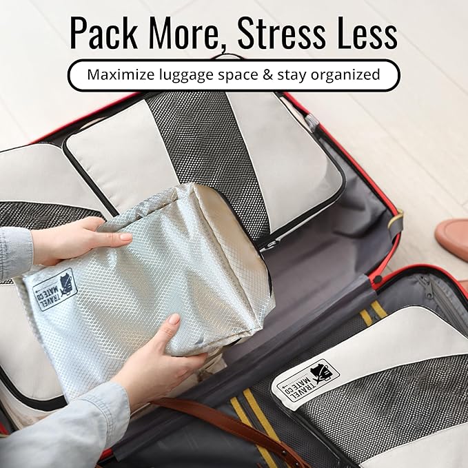 Compression Packing Cubes for Travel, 6-Piece Luggage Organizer Set, 3 Expandable Packing Cubes + Shoe Bag + Laundry Pouch + Toiletry Bag, Lightweight Travel Organizers for Carry On & Suitcase