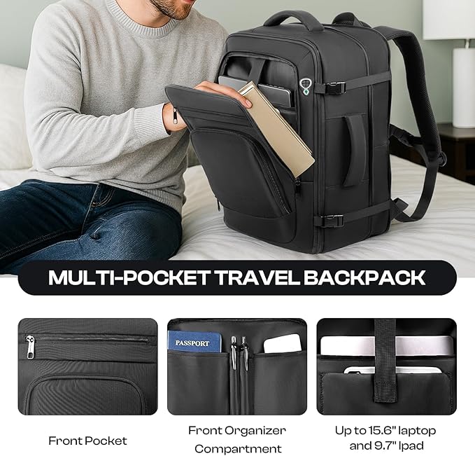 Expandable 1-7 Days Travel Backpack, TSA Approved Carry On Backpack for 18.4" Laptop, Spacious Business Backpack with Multi-Pockets for Work, Travel, College & Daily Use