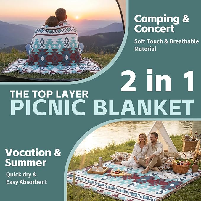 2 in 1 Extra Large Boho Beach Blanket Towel Sand Free Outdoor Picnic Mat Giant Oversized Xl Big Jumbo Huge Turkish Woven Throw Cloud Summer Vacation Essential Travel Must Have Accessories Women Gift