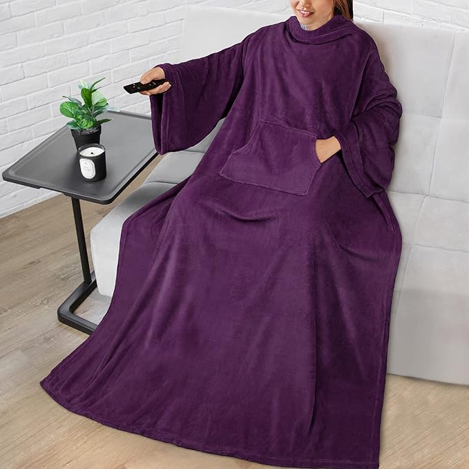 PAVILIA Blanket with Sleeves for Adult Women Men, Soft Warm Wearable Blanket Fleece Wrap Throw, Robe Blanket Gift