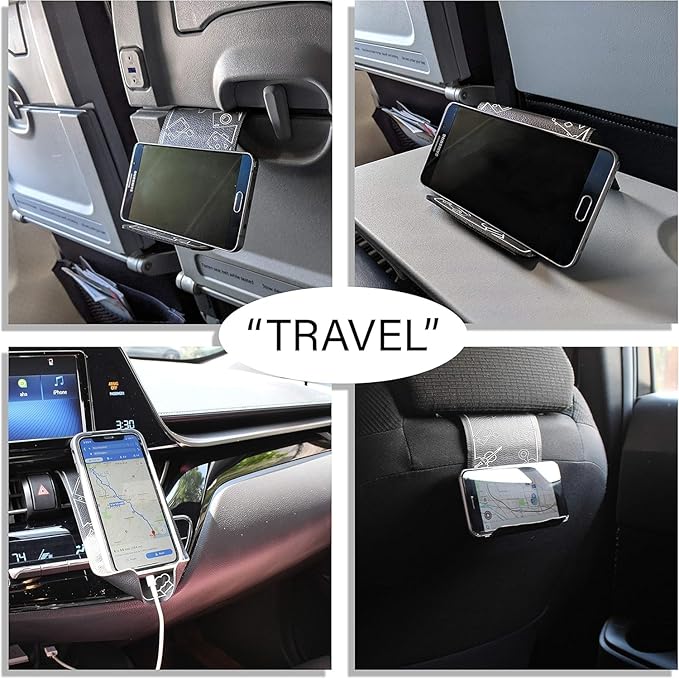 Airplane Phone Holder, Flexible Flight Cell Phone Holder and Flexible Tablet Stand Airplane Travel Essential Accessories for Most Smartphones, Tablets(Black)
