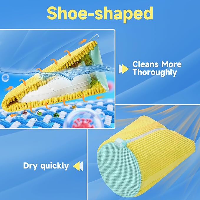 ShoeShaped Shoe Washing Machine Bag for Washer and Dryer, 2Pack, Reusable Laundry Shoe Bag, Shoe Cleaning Bags for Sneakers, Tennis and Various Shoes Types With Self-locking Zipper