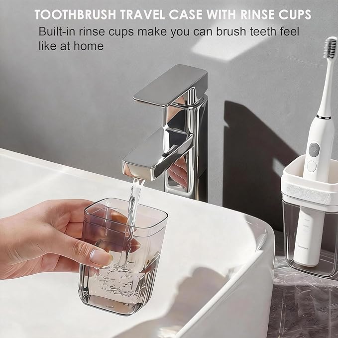 Travel Toothbrush Holders: 2-in-1 Toothbrush and Toothpaste Travel Case with Rinse Cups for Men Women, Compact Dustproof Toothbrush Holder for Traveling, Camping, Trip, School, Bathroom