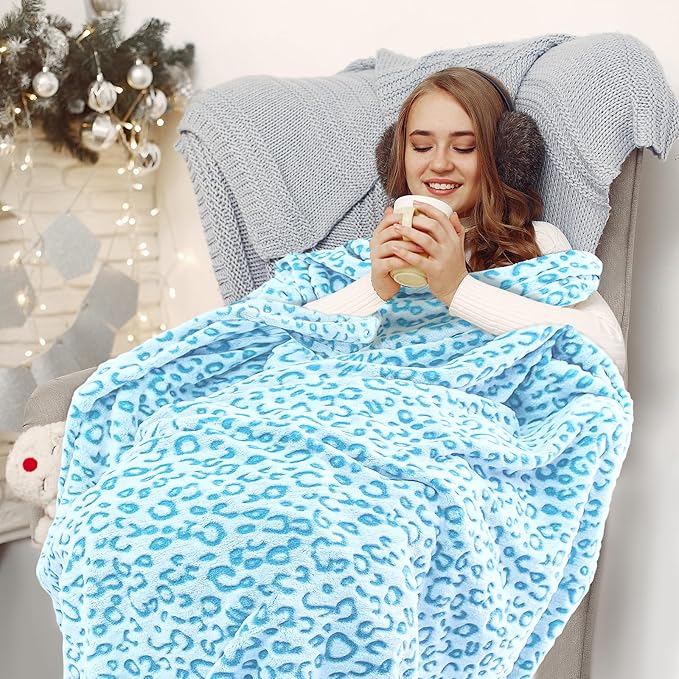 Blue Blanket Twin Size Cyan Throw Blankets Fuzzy Soft Sky Blue Fleece Twin Blankets for Bed Couch Bedroom Home Decor 60"x80"